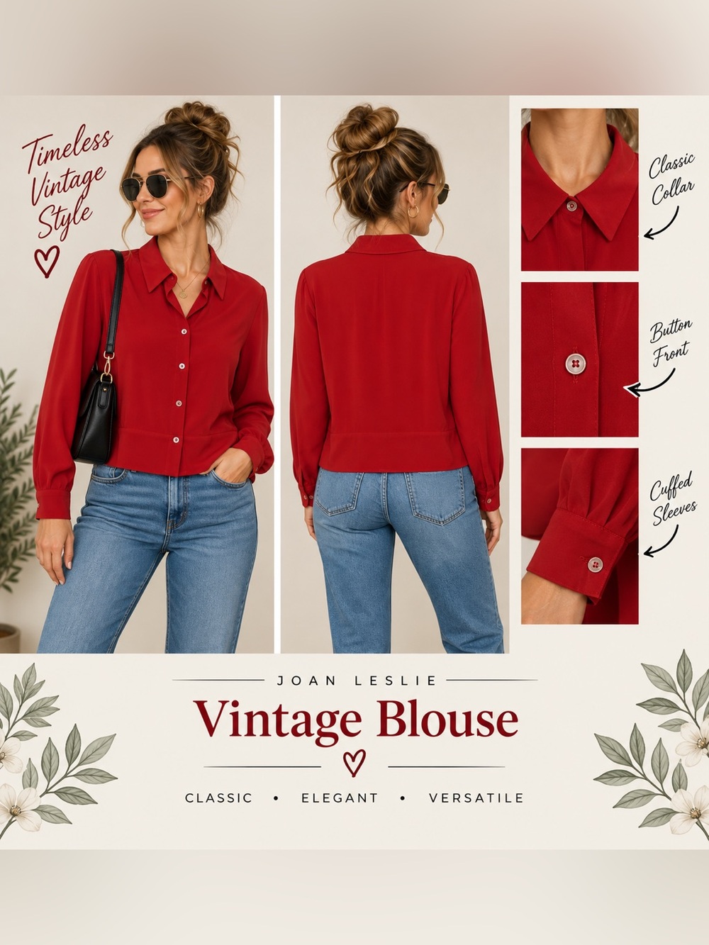 Vintage Joan Leslie Red Blouse